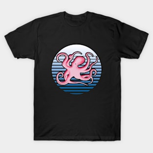 Retro Pink Octopus Graphic Design T-Shirt